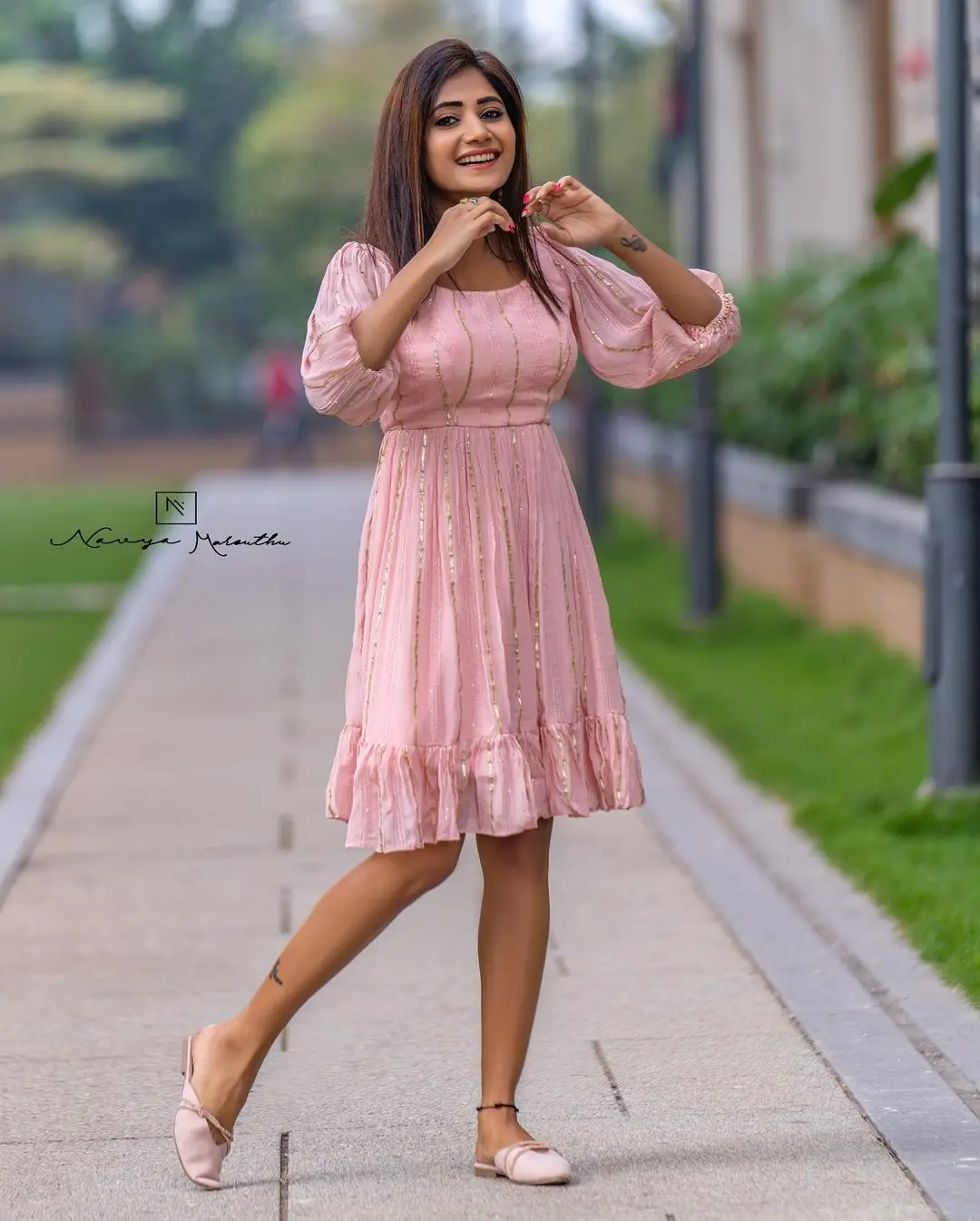 Vasanthi Krishnan Long Legs Show in Pink Mini Skirt